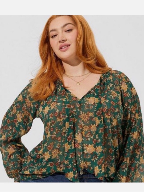 torrid Tops - torrid Green Floral V-Neck Peasant Blouse